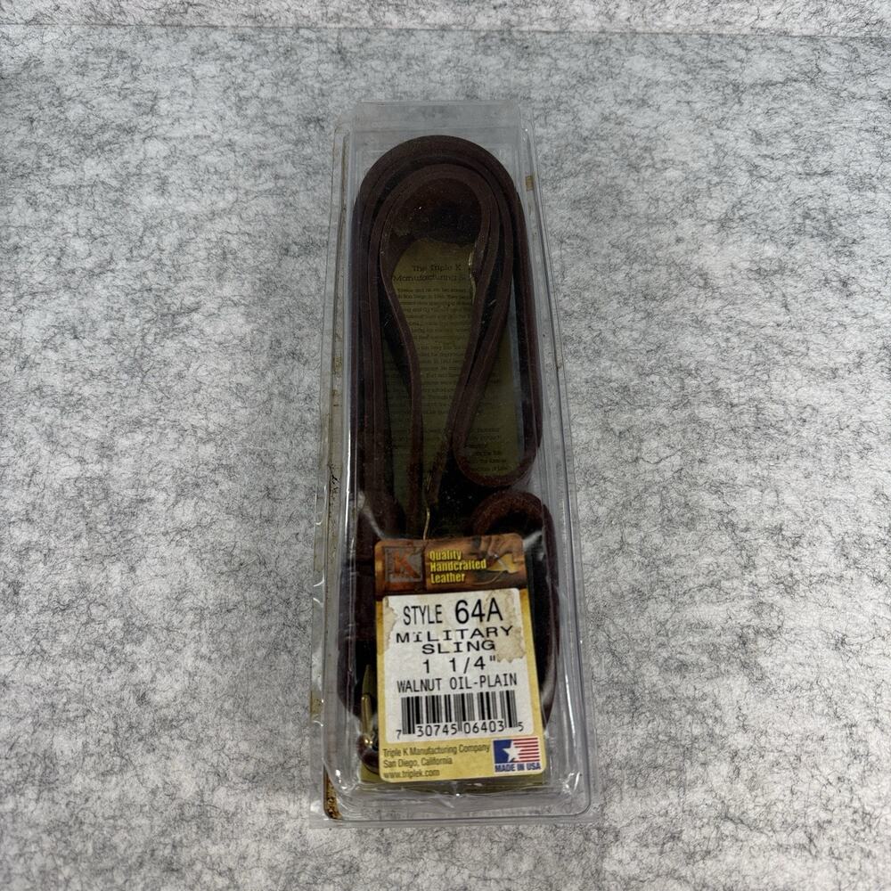 Triple K 64A Military Rifle Sling 1.25" Brass Hardware Hand Tooled Walnut Color
